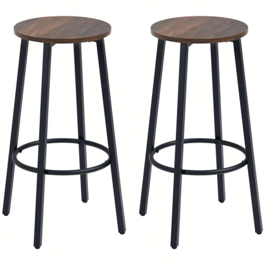 Industrial Bar Stool Set Of 2 – Robust Industrial Chic With Metal Frame & Footrest, Up To 120 Kg, 42x42x65 Cm In Brown, Everyday Stability For Kitchen Islands - Brown - View 1