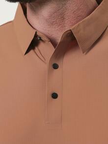 Men's Polo Shirt In Polyamide, Cool Fabric, Elastic, Style And Quality - 駝色 - 查看 3