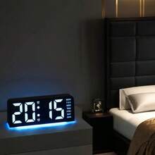 1pc LED Modern Multi-Function Digital Alarm Clock Ambiance Light With Adjustable Brightness, Date Display And USB Power Supply, Dual Alarm Clock Display - Stylish Rectangular Design For Bedroom And Living Room Decor, Bedroom Alarm Clock ( No Battery, Battery Only Memory Function ) Gifts Birthday Graduation Digital Clock Bedroom Decor Dormitory Decor Back To School School Decor School Surprise Home Decor School Supplies