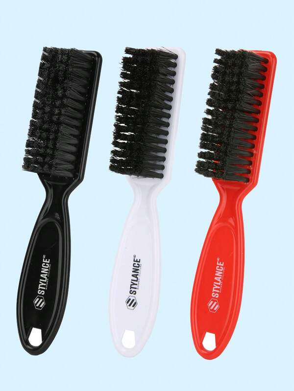 1pc Small Black Plastic Handle Black Nylon Hair Brush, Portable For Barber Shop Beard Brush