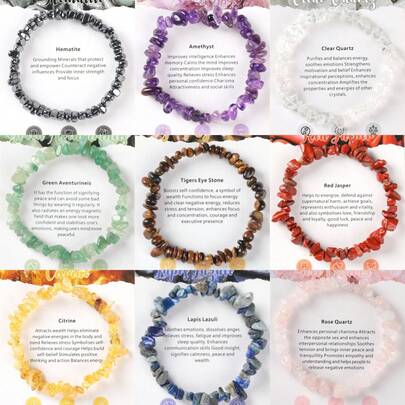 1条5-8毫米天然碎石手链（青少年尺寸），提升灵性和智慧，疗愈石饰品（赤铁矿、紫水晶、粉晶等），手工时尚饰品礼品（男女皆宜）