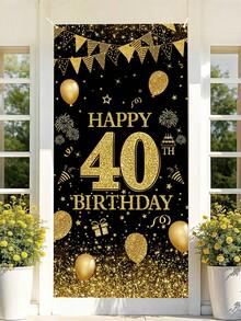 1pc Happy 18/30/40/50/60th Birthday Door Banner - Black & Golden Bright Rhinestone Style Birthday Door Hanging Flag Porch Sign Door Cover Curtain, Happy Birthday Party Supplies Party Background Wall Decoration Supplies, Home Decor - Multicolor - View 3