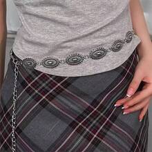 1pc Plus Size XXL XXXL XXXXL Western Style Vintage Floral Engraved Textured Metal Waist Chain Belt, Suitable For Jeans, Beach, Vacation, Party - Silver - View 13