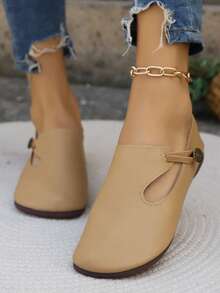 Women's Floral Hollow Lace-Up Flat Comfortable Soft Bottom Walking Shoes, Breathable Slip-On Casual Shoes - Khaki - View 4