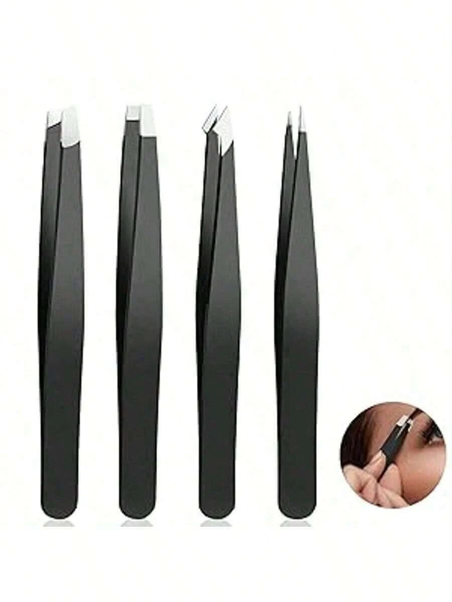 4 件装专业眉镊套装 - 不锈钢精密镊子，适用于面部毛发、内生毛发和刺的去除（黑色），价格实惠，情人节礼物，廉价商品，旅行必备，旅行用品，房间装饰，情人节礼物，便宜货，房间，1 美元商品，度假必备，女士礼物，卧室，情人节，99 美分 - 黑色 - 查看 1