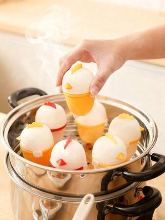 1/2/4/6件硅胶蒸蛋器，小鸡造型鸡蛋托，家用鸡蛋托，耐高温，易清洗，操作简便，适用于空气炸锅蒸鸡蛋，可用于微波炉空气炸锅煮鸡蛋，不粘煮蛋器，可用洗碗机清洗，厨房小工具，烘焙配件