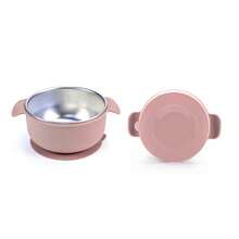 304不锈钢婴儿碗，带可拆卸硅胶外壳，幼儿碗，儿童碗，防烫零食容器，适用于喂食，可放入洗碗机清洗（吸盘式）