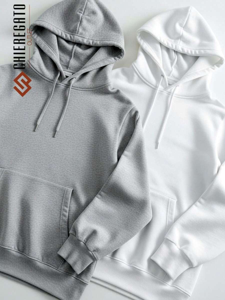 Kit Of 2 Hooded Sweatshirts, Casual Basic Style, Unisex Winter Set - - Gray/White - View 1