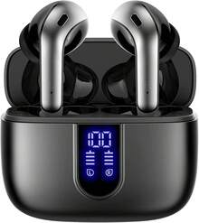 AuswaurAudifonos inalambricos, audífonos bluetooth, indicador de batería LED, auriculares internos impermeables IPX5 con micrófono para TV, teléfono inteligente, computadora portátil y deportes - Negro - Ver 8
