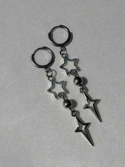 2 PCS Polaris Star Earrings | Grunge Jewelry Hypoallergenic Y2k Alt Goth Edgy Punk Silver Dangly