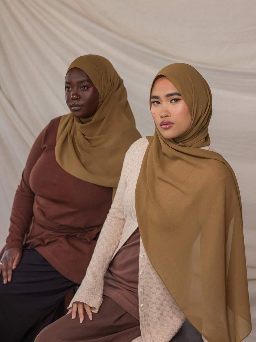 1 peça de hijab feminino de cor sólida, abaya feminina básica, lenço de cabeça clássico de cor sólida, turbante. - Lama de fogo amarela - Ver 1