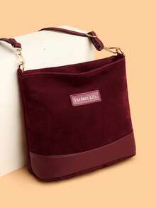 女士时尚复古安科拉红色单肩包，柔软麂皮质感，轻便单肩包，可收纳化妆品和口红 - 酒紅色 - 查看 11