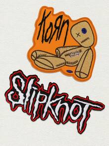 2-Piece Embroidered Iron-On/Sew-On Patches - Vibrant Mixed Colors Band Logo And Doll Patterns For Jackets, Hats, Pants DIY Clothing Decoration, Sewing Accessories, Music Fan Gear, Bold Patch Designs, Band Themed Accessories, High-Quality Embroidery - 彩色 - 查看 1