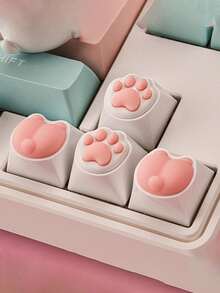 Teclas con diseño de patitas de gato/corazones rosas para actualizar tu teclado - Adecuado para personalización DIY, teclas de eje cruzado - Multicolor - Ver 2