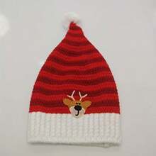 Adult Size Santa Claus Hat - Red Striped Reindeer Pattern, Soft Polyester Holiday Party Hat With Fluffy Pom Pom, Hand Wash Only, Unisex Christmas Headwear, Christmas Accessory, New Year