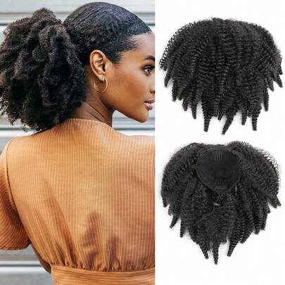 非洲蓬松发髻编发马尾辫短款马利发抽绳马尾辫合成非洲卷曲马尾辫假发片