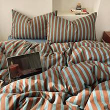 Tan Gingham Grid Duvet Cover Queen 3 Pieces Beige Plaid Duvet Cover 100% Washed Cotton Boho Plaid Comforter Cover With 2 Pillowcases Farmhouse Checkered Gingham Bedding Set Queen,  & Retro Style - 03#藍棕色條紋 - 查看 5