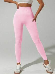 1 قطعة سروال ضيق للنساء بخصر عالي رافع للأرداف وممتص للجسم باللون الأسود الأحادي، دافئ، قابل للتنفس، قماش مطاطي مناسب للجيم والرياضات الخارجية، مثالي للتمارين والجري، وضروري أيضًا لموسم عيد الميلاد