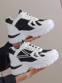 Giày thể thao đế dày thường ngày cho nữ, giày đi bộ đường dài ngoài trời, giày đế xuồng màu tương phản cổ điển, giày thường ngày nhẹ và thoải mái - màu đen - Xem 3