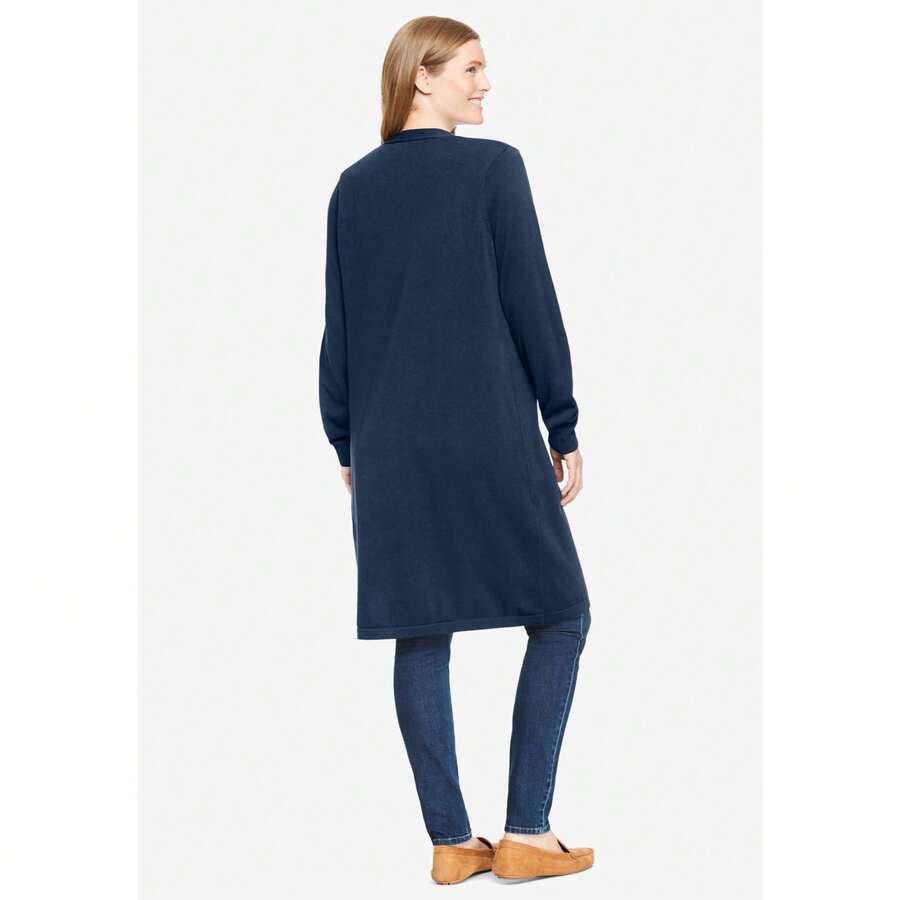 Woman Within Plus Size Perfect Cotton Duster Sweater - SOFT CAMEL - View 1