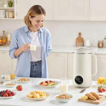 8-In-1 Nut Milk Maker, 41 Oz Soy Milk Maker Machine With 10 Blades, For Homemade Oat, Nut, Soy, Juice, Milkshake, Rice Cereal, Plant-Based Beverages With Self-Cleaning, Boil Water, 12-Hour Delay