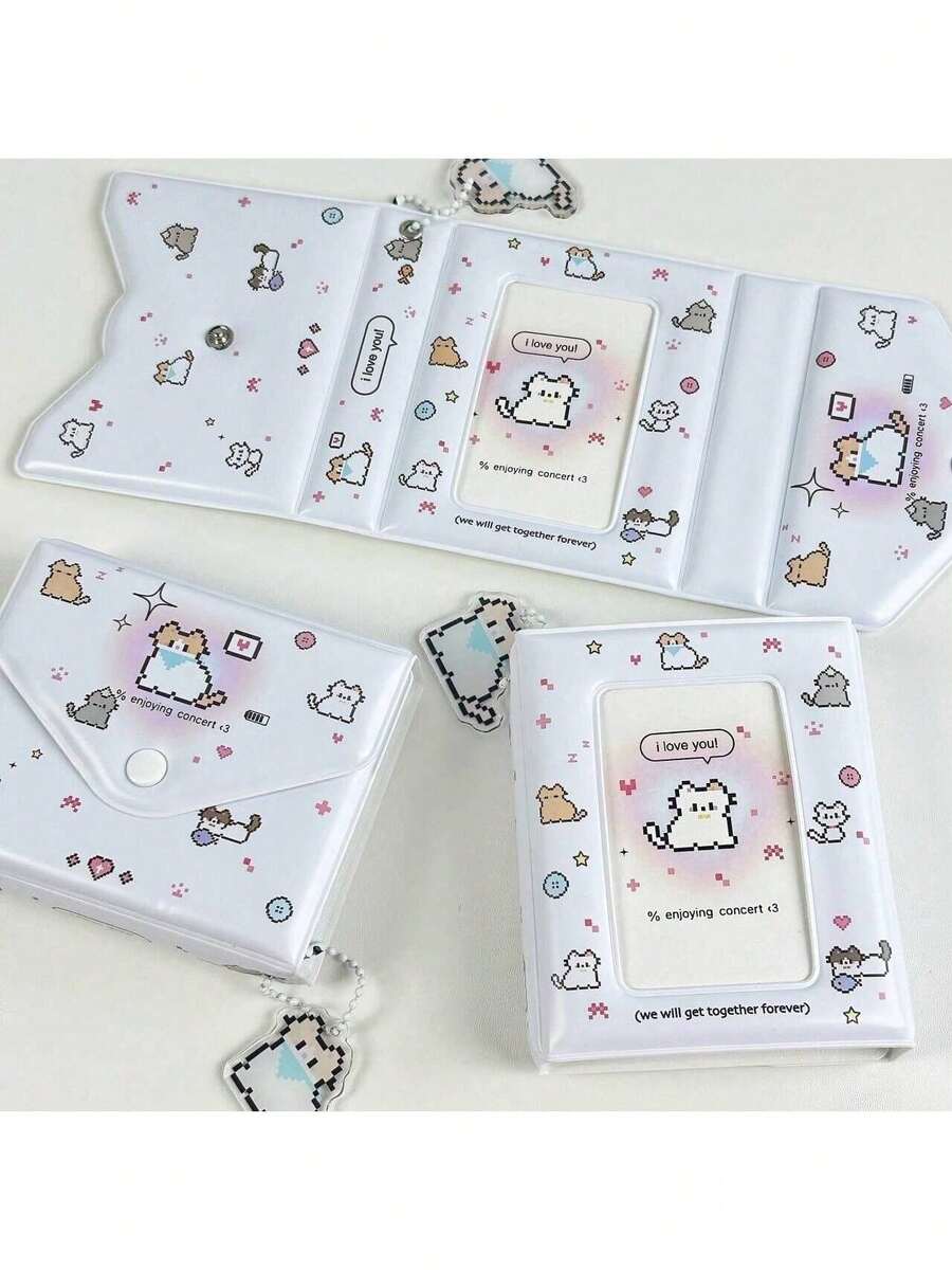 INS Cute Pixel Style Card Holder/Card 3inch One Grid-Chasing Small Card Storage Book Meal Card ID Holder - 白色像素風三吋卡包[不含掛飾] - 查看 1