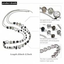 Noessla Layered Long Necklaces For Women Crystal Beaded Statement Necklace Sweater Silver Chain With Gifts Box Jewelry{Inchcolor_nameinch:InchBlackinch} - Hitam - View 5