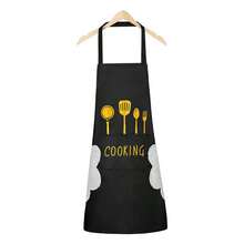 1/2pcs Women Kitchen Print Apron With Hand Wipe Pockets,Big Pocket,Hand-Wiping,Waterproof Thickened Cute For Housework Cooking Baking,Suitable For Chef,Gardener,Baker,Florist,Painter,Barista,Uniforms,Kitchen Stuff,Black And White Printed Apron - Đen và trắng - Xem 19