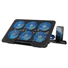 Laptop Cooling Pad, Laptop Cooler With 6 Quiet Fans For 12-17 Inch Notebook Gaming Fan Stable Stand, 5 Height & Wind Speed Adjustable, 2 USB Port & Phone Holder (Black) - 黑色 - 查看 11