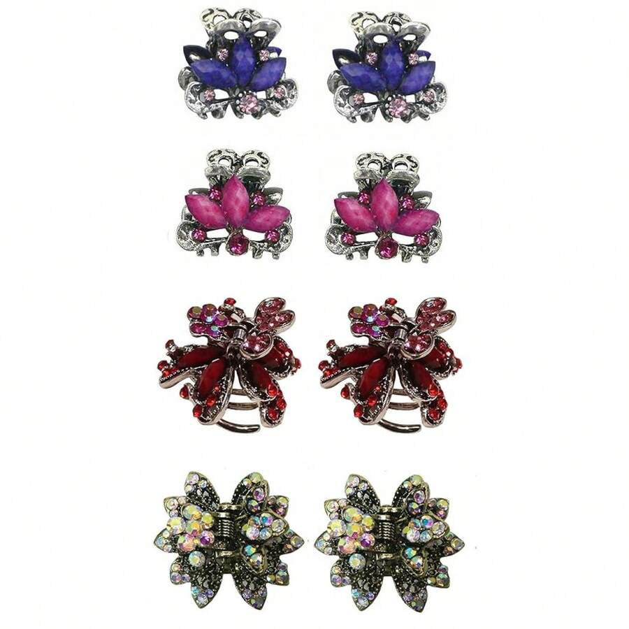 Hair Claws 8 Pack, Metal Hair Clips Combo Set - Small &Amp; Mini Crystal Hair Accessories For Women,  - Secure Hold Ponytail Clips,Hair Styling - Như Hình 603 - Xem 1
