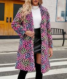 Popular Autumn/Winter Fashionable Warm Coats Sexyshine Women's Leopard Print Faux Fur Long Coat Winter Fall Lapel Collar Fuzzy Furry Trench Coat Open Front Jackets