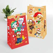 12 Stücke Tasche + 12 Stücke Aufkleber Paw Patrol Weihnachtsthema Party Geschenktüte und Weihnachtsmaske, Geburtstagsdekoration, Geschenkverpackungstüten, Papiertüten, geeignet für Geburtstag, Weihnachten und Silvester Party Zubehör, aber auch eine perfekte Wahl für Thanksgiving (12 Stücke Tasche + 12 Stücke Aufkleber).