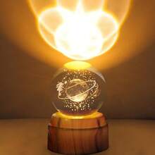 Esfera 3D Giratoria de 6CM Decorativa con Base de Madera Plástica y Luz LED Cálida - YUELIANGTAIKONGREN - Ver 8
