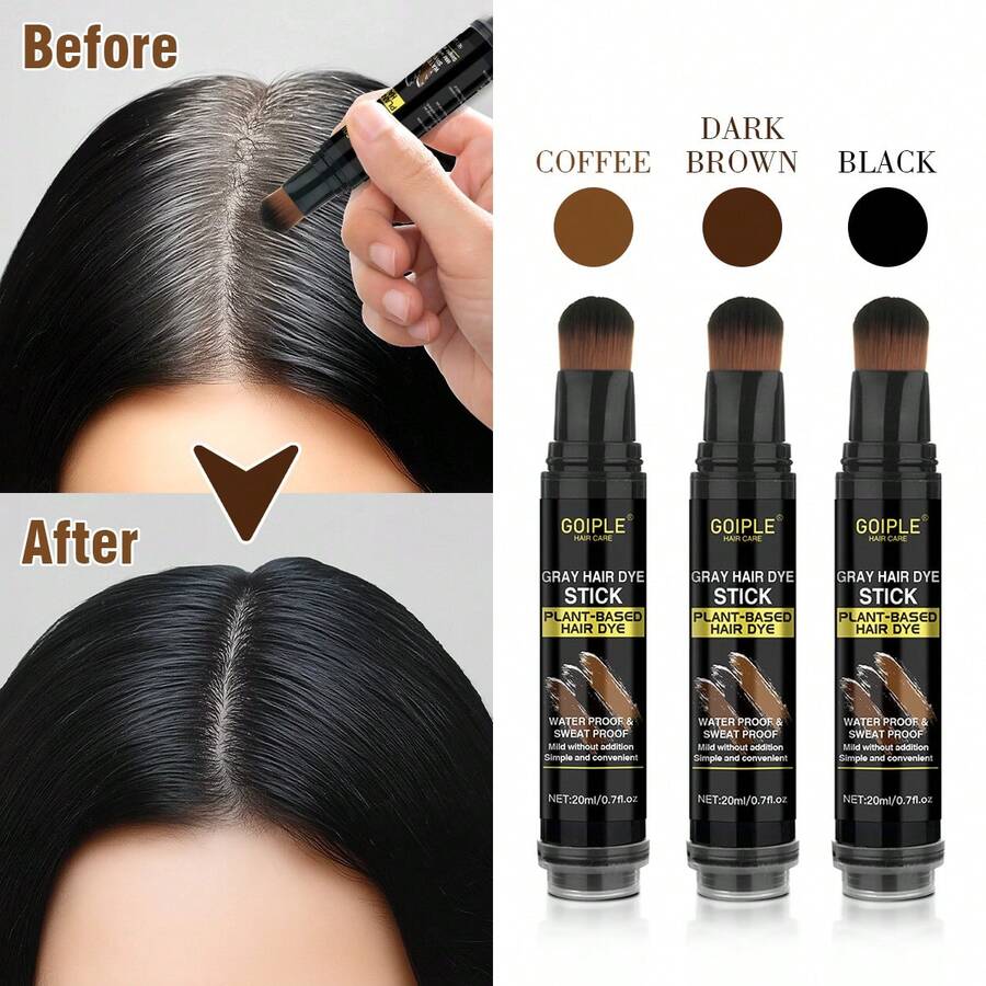 Goiple 20毫升染发笔，持久遮盖白发，带刷头，防水防汗，快速遮盖白发，适用于发根和胡须，干燥后不留痕迹或粘腻残留，发际线遮盖笔打造自然轮廓，蕾丝染色笔适用于假发，易于使用和携带，男女通用