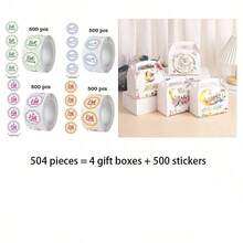 504pcs/Set, 508pcs/Set, 512pcs/Set Available Star & Moon Gift Packaging Box Set, Includes 4pcs/8pcs/12pcs Moon Gift Boxes With Handles, Reusable Paper Gift Boxes And 500pcs/Roll Moon Stickers, Suitable For Holiday Gifts, Birthday Party Gifts And Holiday Snack Decorations, Star & Moon Themed Holiday Party Gift Boxes, Random Color And Style Stickers - Multicolor - View 8