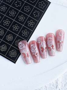 6 Sheets, 197 Pieces Per Sheet / 1 Sheet Of Hearts (37 Pieces) / 1 Sheet Of Butterflies (30 Pieces) Nail Art Hollow Stickers Set, Nail Art Template, Lined Leopard Print Design, Making Nail Art/Nail Salon Work Easier Nails - Black - View 11