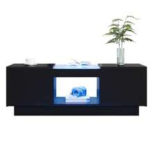 Black Coffee Table 100x50x35.5 Cm – With Glass Top, LED Lighting, App Control, 2 Drawers And 1 Open Compartment - Black - View 9