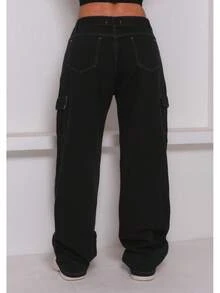 Youth Wide Leg Cargo Pants - Blanco y Negro - Ver 1
