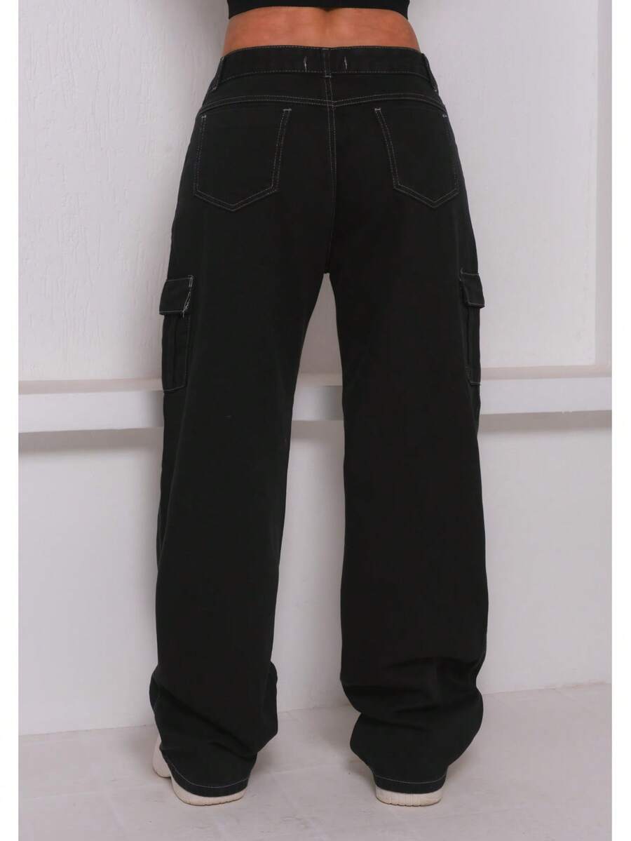 Youth Wide Leg Cargo Pants - Blanco y Negro - Ver 1