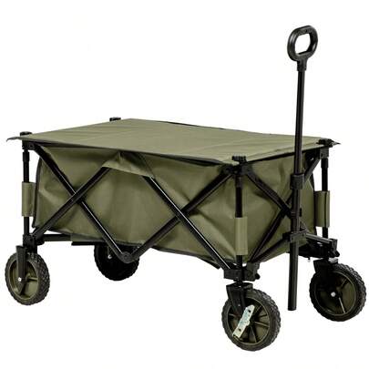 Outsunny Beach Cart, Foldable Transport Cart With 4 Wheels, Removable Canvas, Height Adjustable, Tilting Tray, Foldable And 5 Storage Bags, 108 X 55 X 93, Green