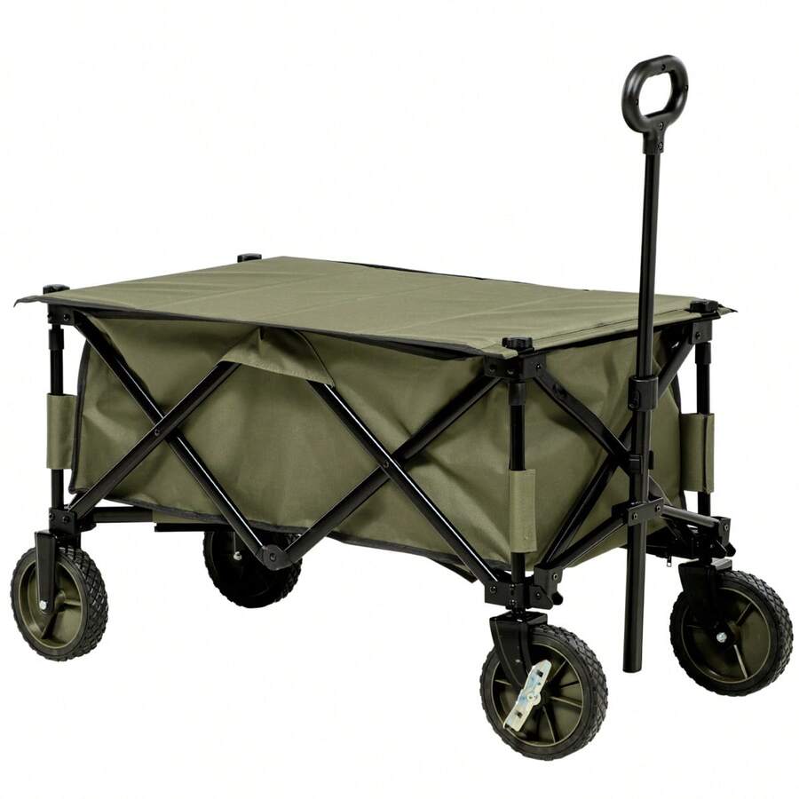 Outsunny Beach Cart, Foldable Transport Cart With 4 Wheels, Removable Canvas, Height Adjustable, Tilting Tray, Foldable And 5 Storage Bags, 108 X 55 X 93, Green - 1 - 查看 1