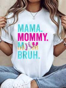 Women's-ShirtWomen's Baseball Graphic-Shirt - Casual Short-Sleeve Crew Neck, Summer And Spring Top With Baseball And Drip Design, Baseball Mom - 白色 - 查看 7