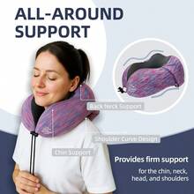 Travel Pillow With Extra Large Hood For Airplane Long Flights Privacy And Comfort Memory Foam With Skin-Friendly Cover For Road Trip HeadandNeck Support For Plane Office Cars Sleeping And Rest Colorful Gift - 豐富多彩的 - 查看 5