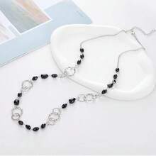 Noessla Layered Long Necklaces For Women Crystal Beaded Statement Necklace Sweater Silver Chain With Gifts Box Jewelry{Inchcolor_nameinch:Inch35-Blackinch} - 35-黑色 - 查看 3