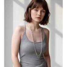 Noessla Layered Long Necklaces For Women Crystal Beaded Statement Necklace Sweater Silver Chain With Gifts Box Jewelry{Inchcolor_nameinch:Inch34-Silverinch} - 34-銀 - 查看 5