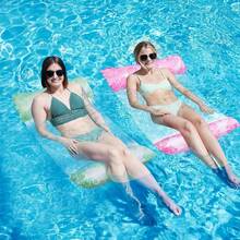 Tendencia4PCS Inflable Piscina Flotadores PVC Malla Agua Hamaca Inflable Piscina Silla Tumbona con Bomba para Piscina Adultos VacacionesCalidad premium - 1 - Ver 7