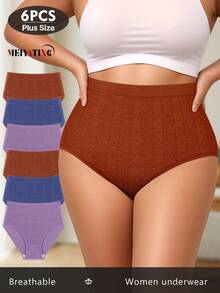 MEIYATING 6pcs/Pack Plus Size Women Cotton High Waist Seamless Panties, Jacquard Pattern, Comfortable Fit