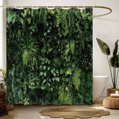 1 pezzo Tenda da doccia da parete in poliestere - Decorazione da bagno di alta qualità senza foratura con ganci, design floreale a fogliame fitto, lavabile in lavatrice per privacy e controllo dell'umidità, tenda da doccia elegante, accessori da bagno in tessuto facili da installare Back to School