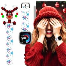 Compatible con la correa del reloj Fitbit Versa 3, Versa 4, Sense, Sense 2, Correa de repuesto de silicona con patrón navideño {color_name:Copos de nieve, size_name:Para Versa4/Versa3/Sense2/Sense - Copos de nieve - Ver 7