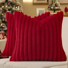 1件装/2件装/4件装仿毛皮舒适柔软条纹装饰抱枕套，天鹅绒枕套靠垫套，适用于沙发 - 紅色 - 查看 13